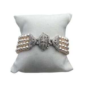 Ross Simmons Pearl Sterling Silver Art Deco Diamond Bracelet 7.25 $600